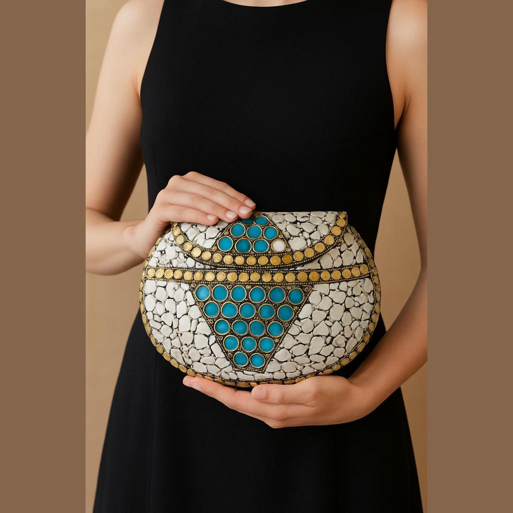 RAMLA Official Moroccan Mosaic Mother of Pearl Tile Bag